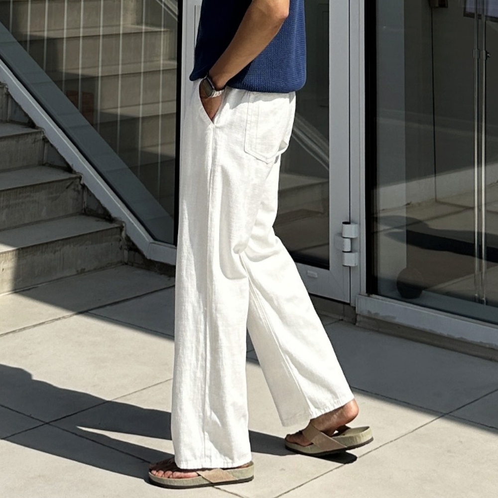 “남자 재비어 여름 쿨링 뒷밴딩 린넨 와이드 면바지 28-38” 써본 후기, 여름 필수템