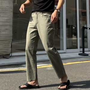 여름 필수템 남자 라그 여름 아이스 쿨 린넨 일자 스판 히든밴딩 면바지